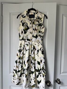 Samantha Sung Floral Print Sleeveless Dress with Belt